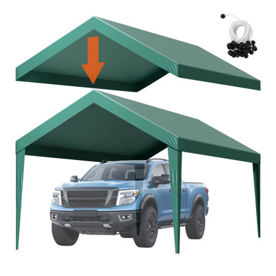 Carport Replacement Canopy, 10 x 20 ft Potable Garage Tent Top Tarp, UV-Resistant and Waterproof Car Shelter Tarp, Heavy Duty Car Port Cover with Ball Buggees, Dark Green, Frame Not Included