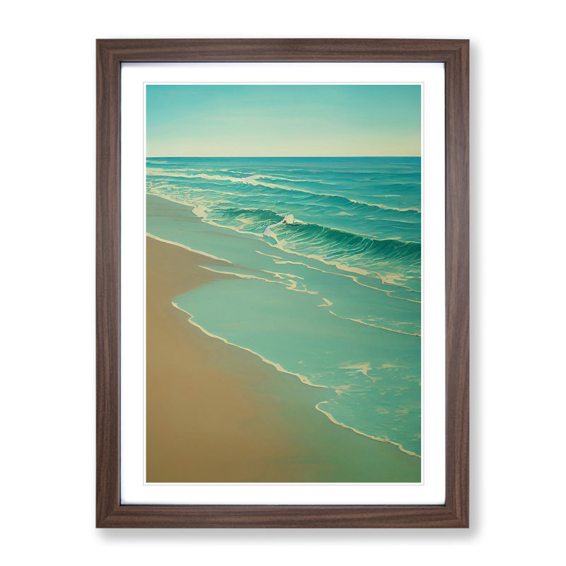 Calm Beach - Single Picture Frame Print, 34cm H x 25cm W x 2cm D, Walnut