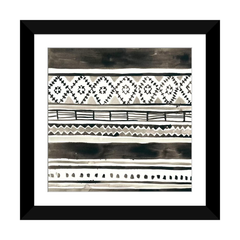 «Tribal Echo IV», reproduction d'art sur toile tendue, H 24 po x l 24 po x P 1 po, Papier d'art encadré noir, Blanc
