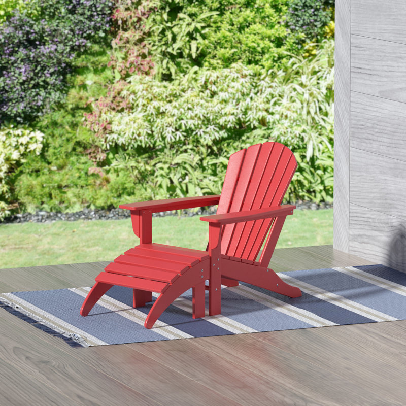 Altura Plastic Adirondack Chair with Ottoman Set, Red