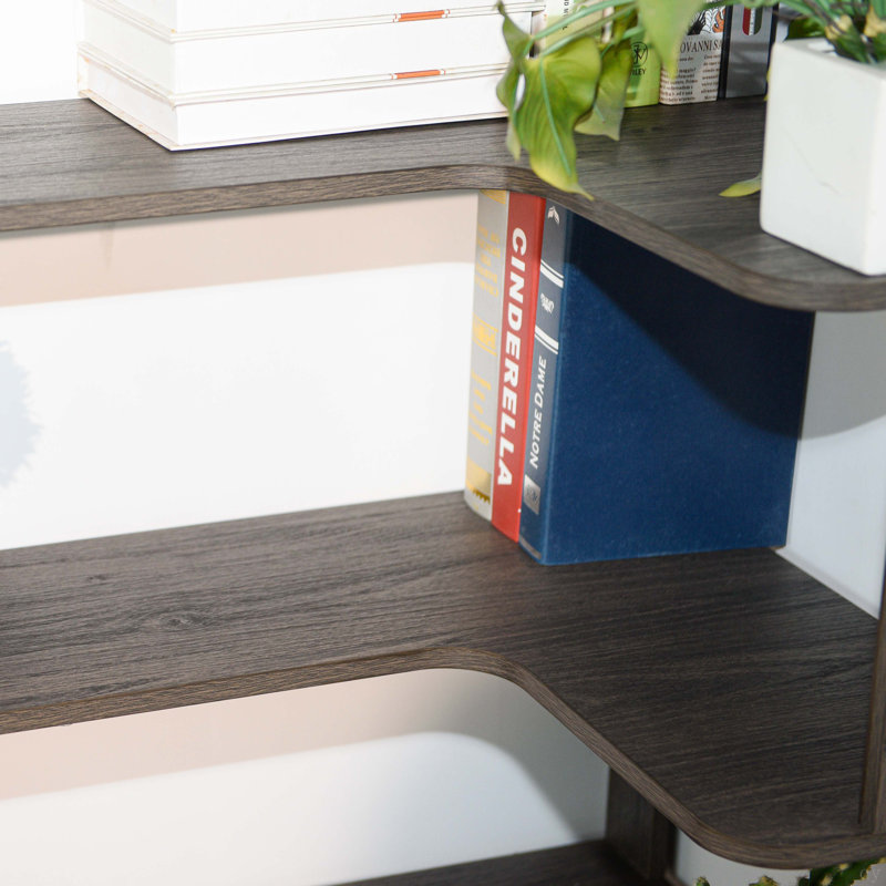 90Cm (35.43") Extended Size Freestanding Corner Bookshelf For Living Room, Bedroom, Home Office, Wooden Bookcase With Anti-Drop Panel And Anti Tipping Device, Open Storage Display Cabinet