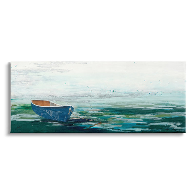 Lone Dinghy Boat Floating Ocean Water Collage par - on, H 10 po x l 24 po x P 1,5 po