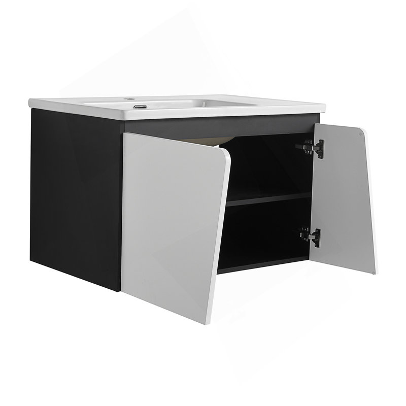 Meuble-lavabo mural flottant 32 po avec lavabo simple et porte d'armoire à fermeture en douceur 32 po