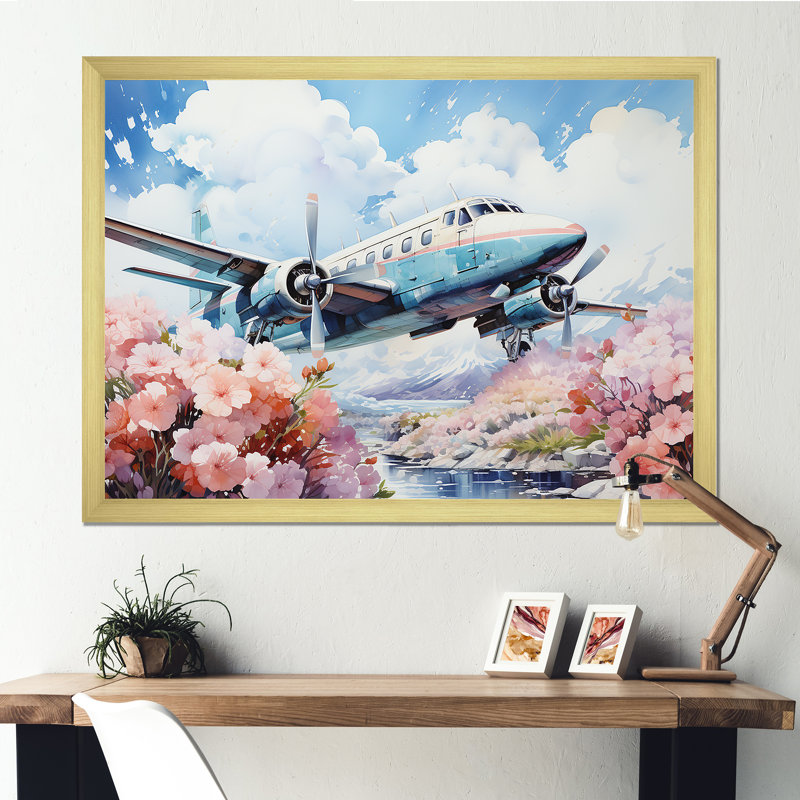 Art floral de l'aviation - impressions sur toile, Cadre photo doré simple, H 24 po x l 32 po x P 1 po