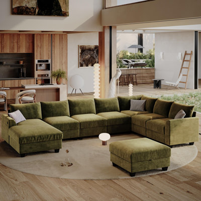 147.2"Modular U-Shape Sectional Sofa with Chaise & Storage Ottoman, Oversized Chenille  Corner Couch for Living Room