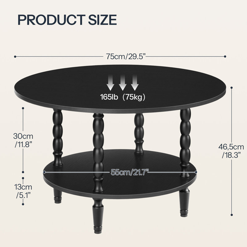 Table basse avec rangement Frame, table basse ronde avec tablettes de rangement à 2 niveaux, Black