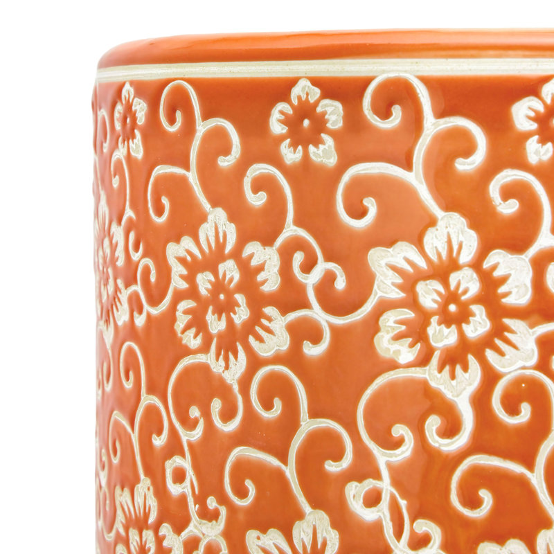 24" Bright Yellow Umbrella Stand, Orange Floral