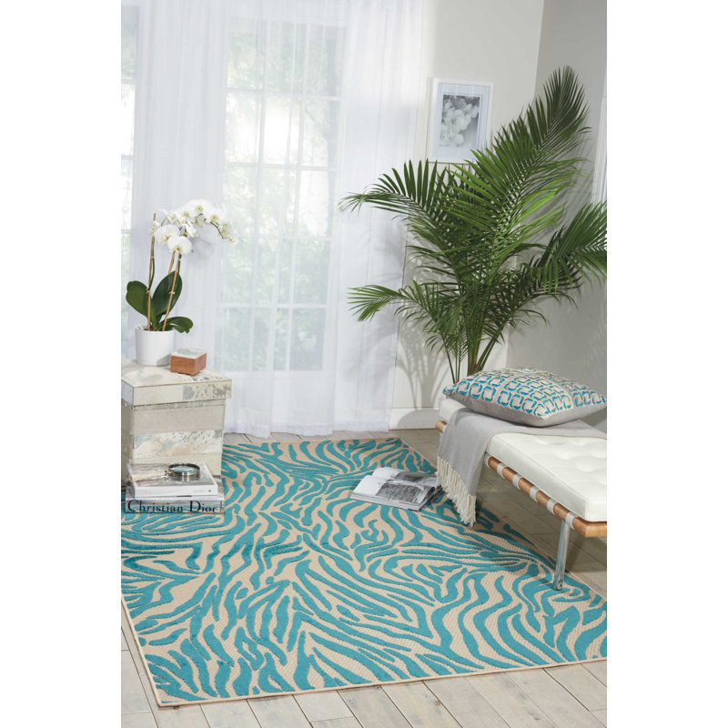 Tapis bleu à rayures Newton, Rectangle 3 pi 6 po x 5 pi 6 po