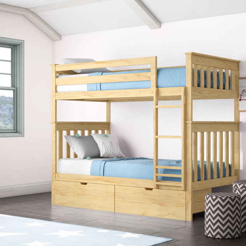 Absecon Kids Bunk Bed with Drawers, Natural