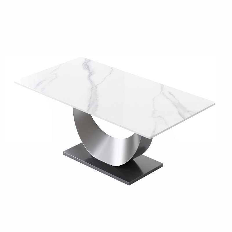Table de salle à manger Sintered Stone, Gris, Blanc, H 29,53 po x L 70,84 po x l 35,43 po