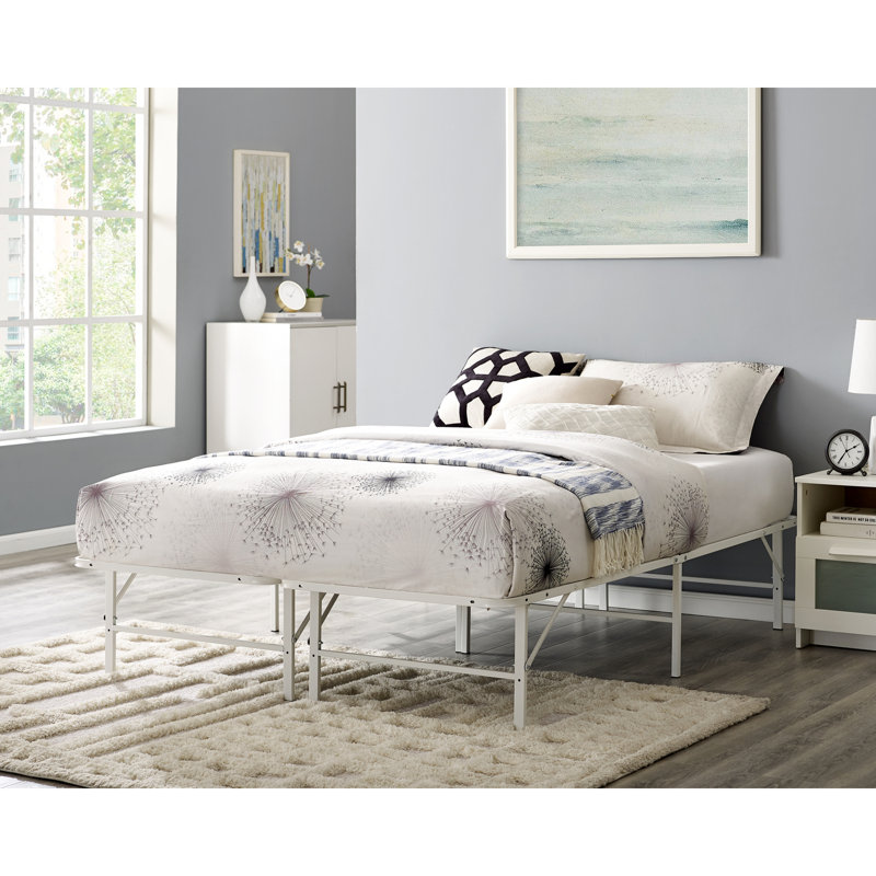 Muscoy 14" Foldable Steel Bed Frame, No Box Spring Needed, Underbed Storage , Easy Assembly, White, Queen