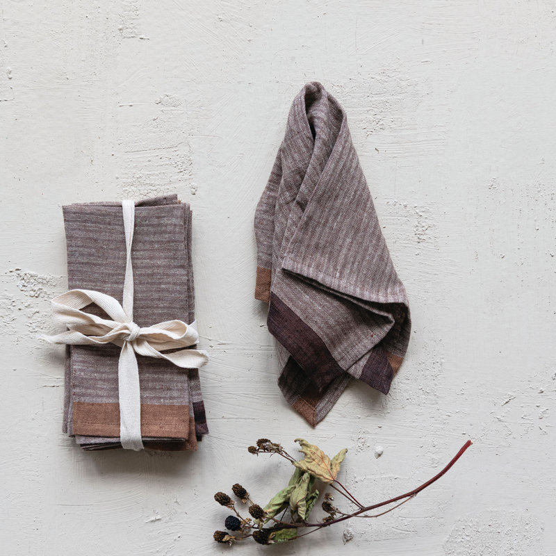 Woven Linen Striped Napkins, Multicolor, Set Of 4