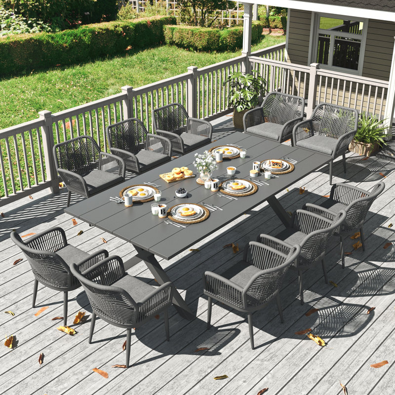 Outdoor Dining Set With Rectangular Dining Table, 10, Dark Grey, Grey