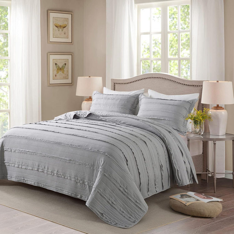 Ensemble de courtepointe 3 pièces HoneiLife, Grand lit, Gris