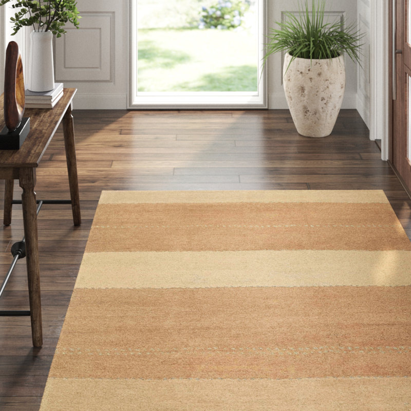 Tapeats Wool Striped Area Rug in Beige/Neutral, Rectangle 6' x 9'