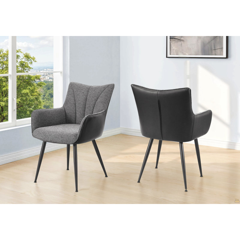 Chaise de salle à manger, 35 po de hauteur, ensemble de 2, rembourrée, latérale, salle à manger, cuisine, tissu gris foncé, aspect cuir noir, contemporain, moderne