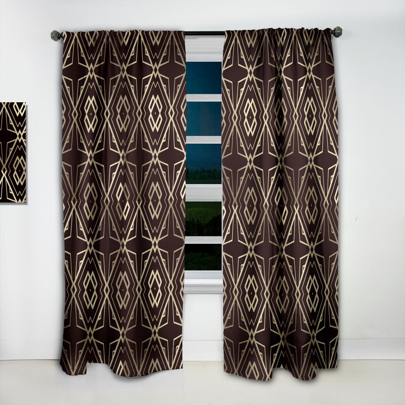 Abstract Curtain Panel, Gold Black Art Deco Pattern Blackout Decor - Gold And Black Art Deco Pattern,  52" W x 90" L