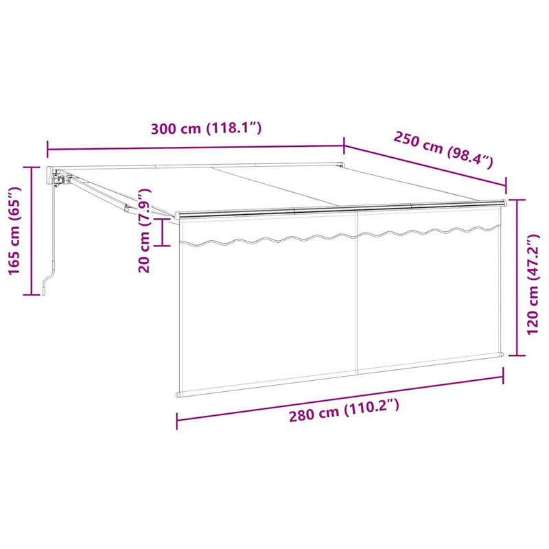 Brayden Studio Fabric Cover Retractable Door / Window Awning, 300 cm W x 250 cm D, Blue/White/Anthracite