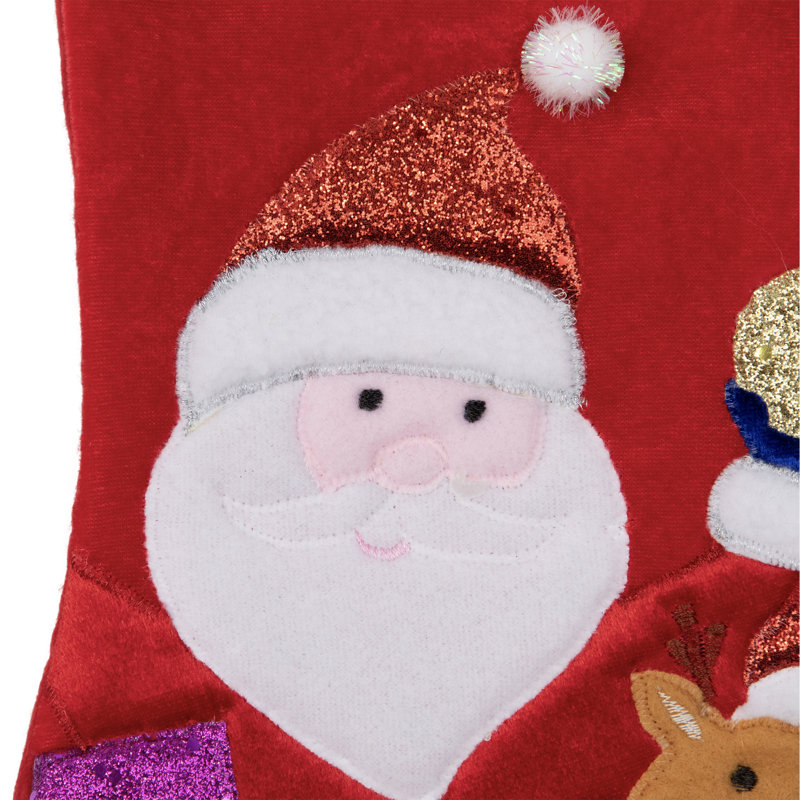 Chaussette de Noël 20,5 "rouge et blanche scintillante avec père Noël et renne