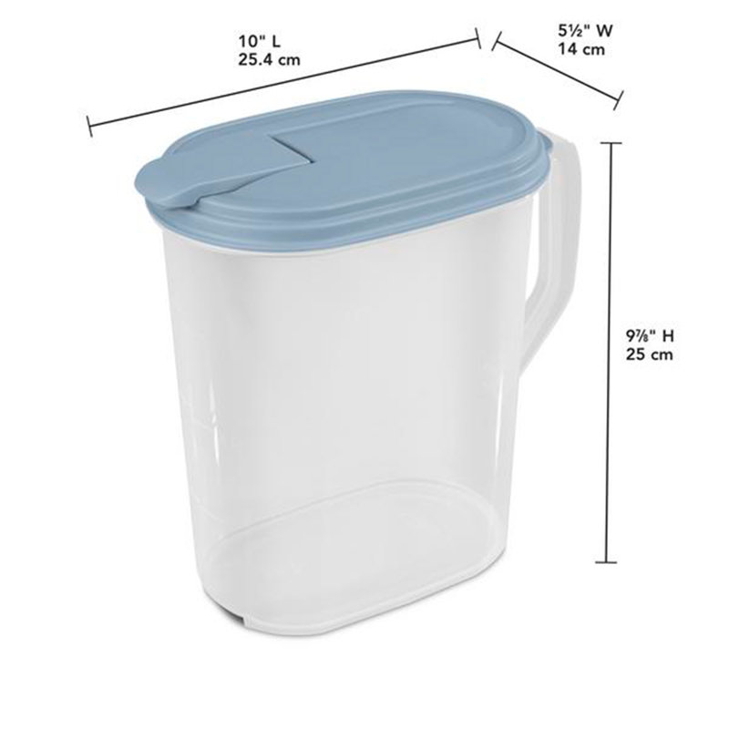 Sterilite 1 Gallon Plastic Hinged Pitcher w/ Comfort Grip Handle, Blue, 12 Pack
