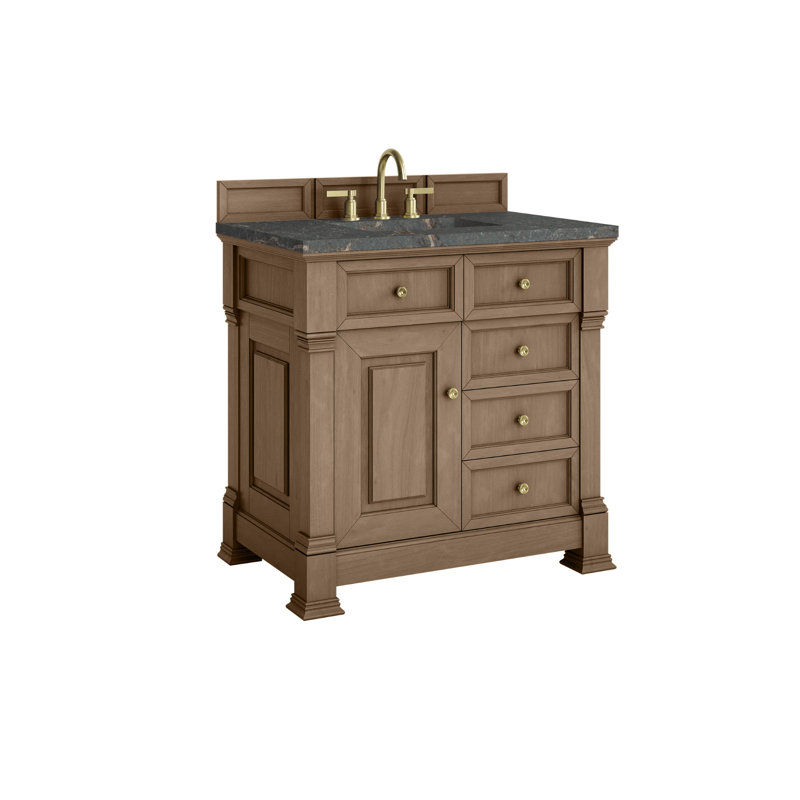 Meuble-lavabo simple 36 po avec plateau Brookfield, Pacanier, Bleu Parisien, À entraxe