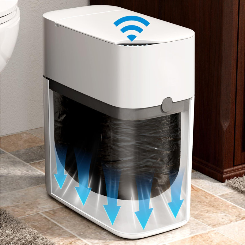 Poubelle de salle de bain à capteur de mouvement avec couvercle à fermeture en douceur, poubelle intelligente avec fonction d'extension automatique du sac, petite poubelle mince blanche de 3 gallons pour espace étroit (comprend 1 rouleau de sac)