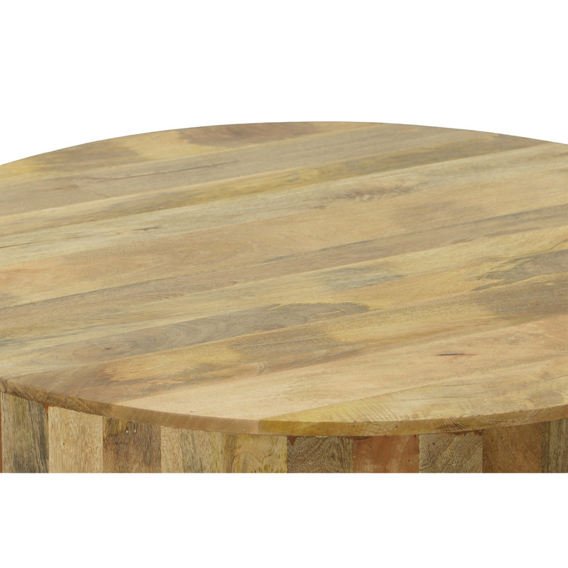 Rustic Brown 42" Round Handcrafted Mango Wood Coffee Table, Natural