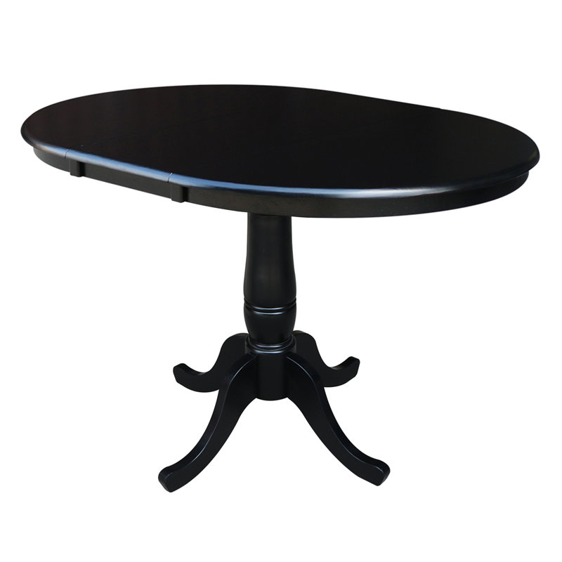 Ingbert Extendable Solid Wood Pedestal Dining Table, Black
