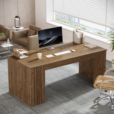 63 Inch Modern Office Desk, Wood Executive Desk Writing Table Home Workstation Business Furniture