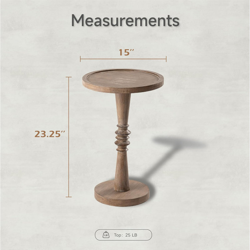 Brown Farmhouse Tray Top End Table Pedestal Small Drinking Table with Distressed Finish Side Table