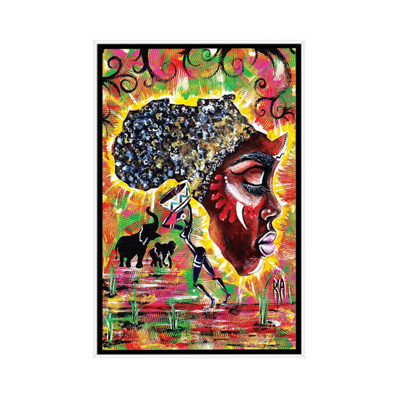 «Mama Afrika» par l'artiste Ria, reproduction d'art, H 26 po x l 18 po x 1,5 po, Toile blanche encadrée, Aucun mat