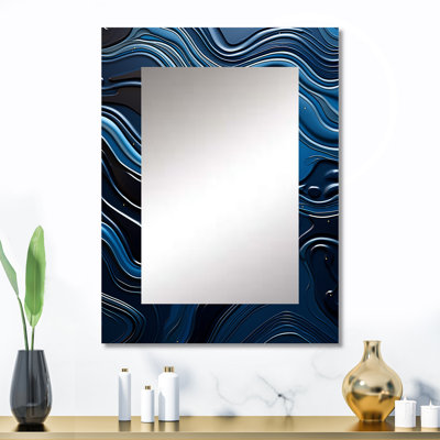 Dreamy Blue Ristretto Reverie - Abstract Shapes Wall Mirror, Blue Decorative Mirror, Printed Metal Art
