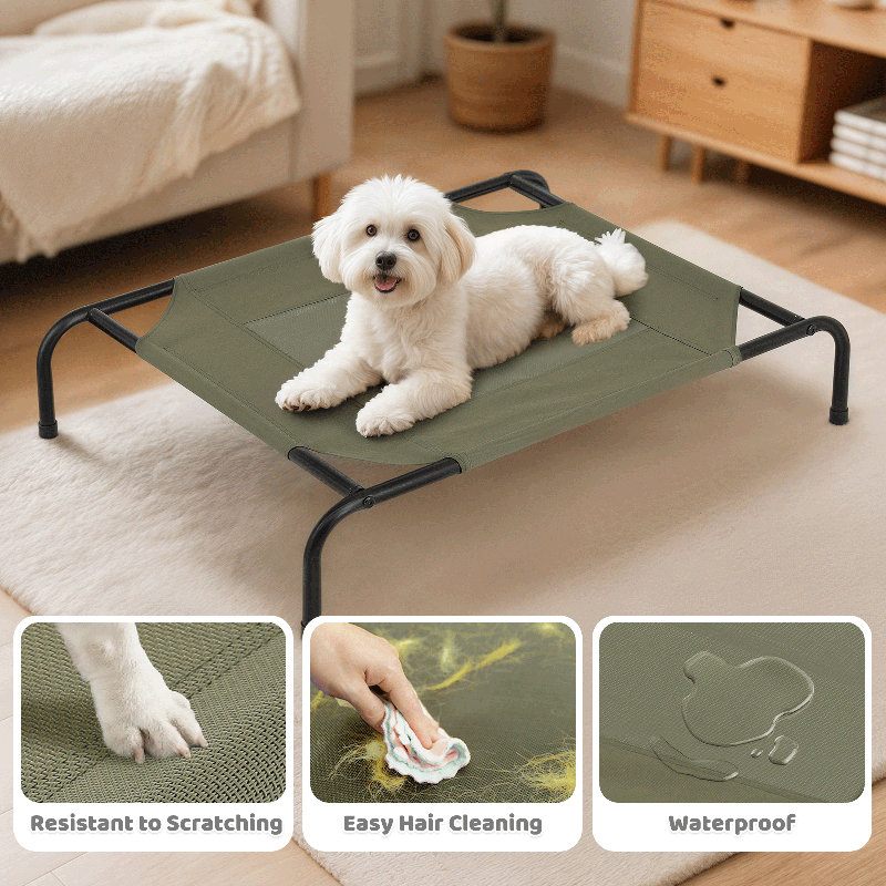 Portable Elevated Pet Bed Dog Cot Bed With Removable Bolster, Extra Small (35.5" W x 25.5" D x 7.5" H), Dark Green