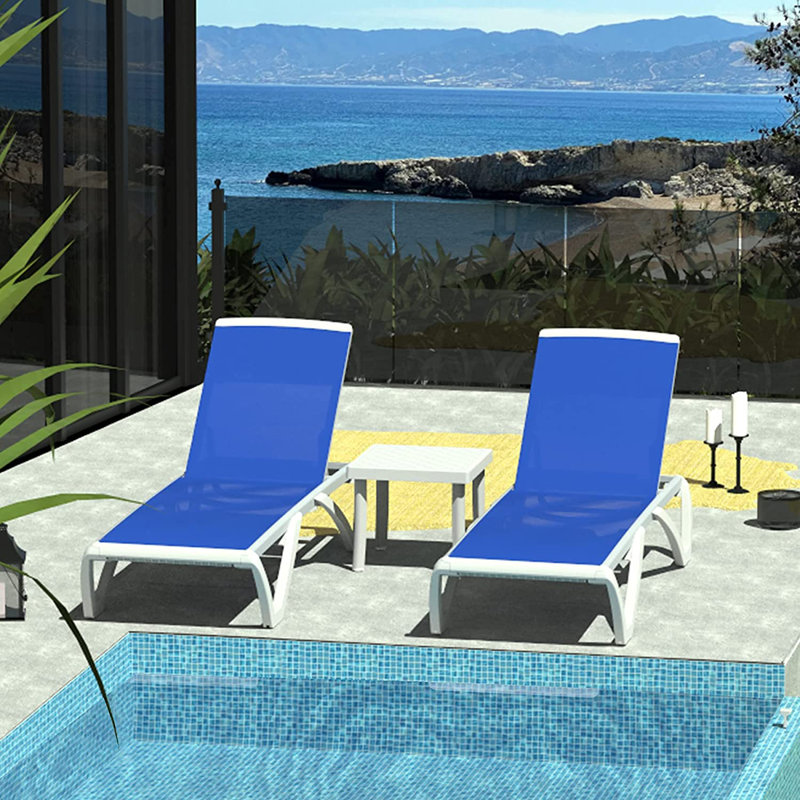 Ysabelle 3 Piece Outdoor Chaise Lounge Set with Table, Blue
