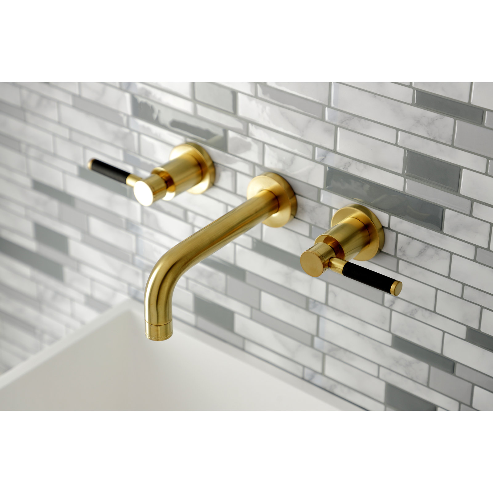 Kaiser Wall-Mounted Bathroom Faucet, Brushed Brass