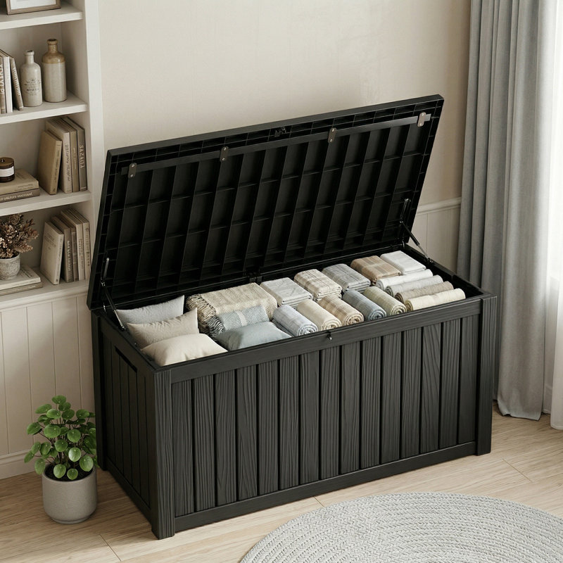 150 Gallon Water Resistant Resin Lockable Deck Box,All-Weather Outdoor Storage, Black