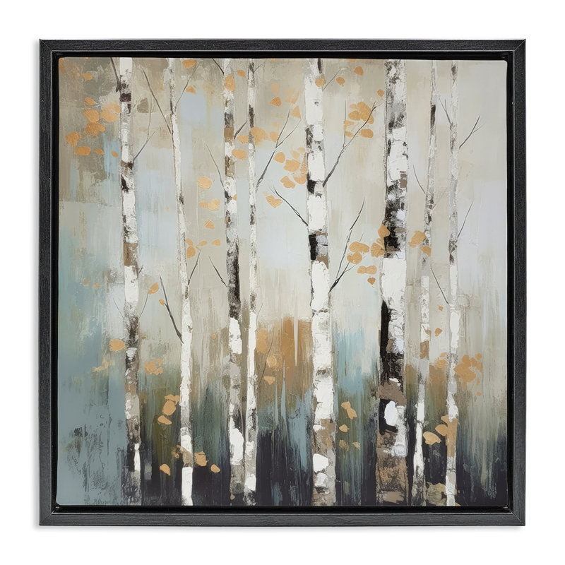 "Autumn Birch Impressions", art mural encadré par Irena Orlov, H 25 po x l 25 po, Cadre flottant noir de jais
