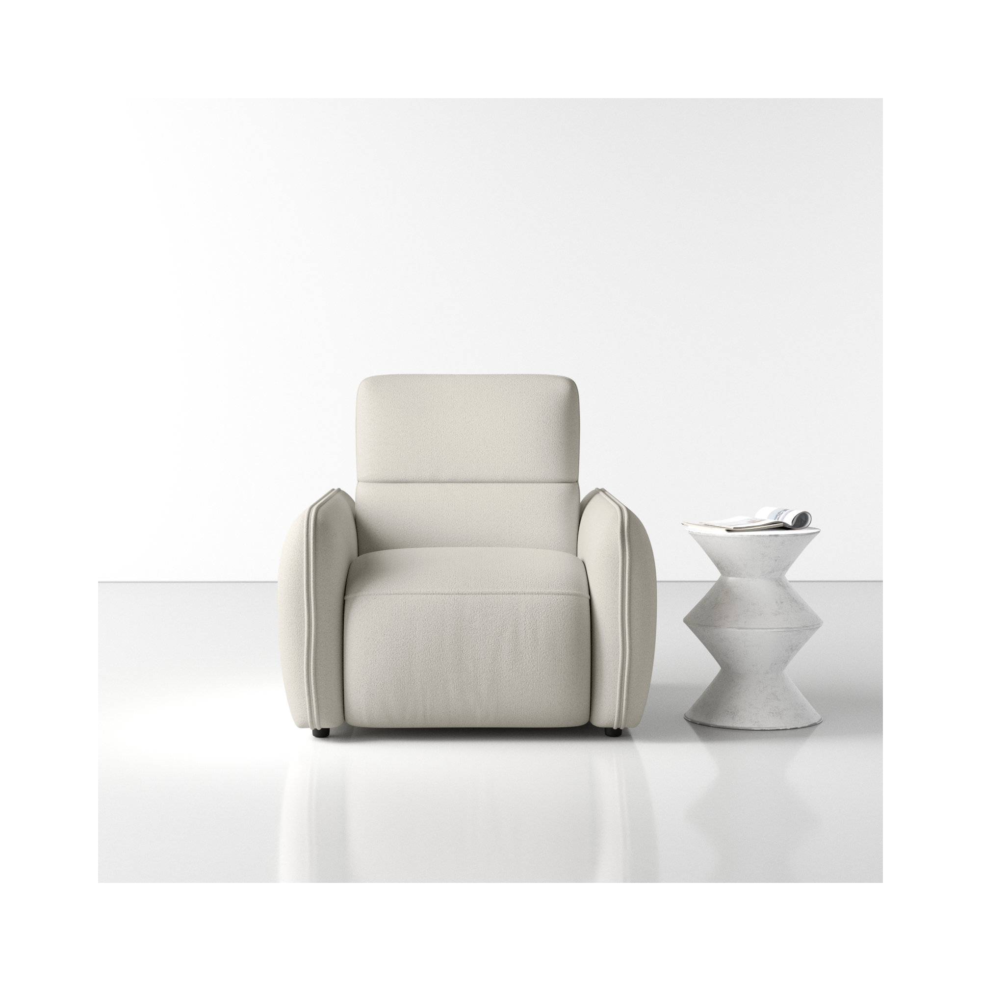 Pompeo Upholstered Recliner Armchair, Warm White Basketweave