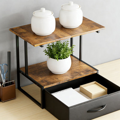 Printer Stand For Desk With Storage Drawer, 2-Tier Desktop Organizer Shelf For Home Office, 3D Printer, Scanner, Fax Machine, Sturdy Multi-Purpose Desk Shelf
