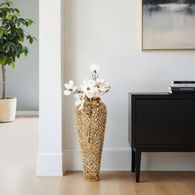 Metal Aluminum Vase with Intricate Cutout Design and Modern Glam Style