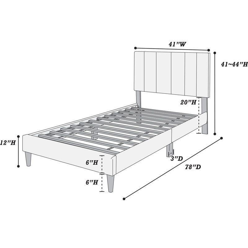 Twin Bed Headboard With 12 Support, Adjustable Gray Linen, Up To 3", No Box Spring, Modern Bedroom Accessory In Gray, Up Brushed Spring Required