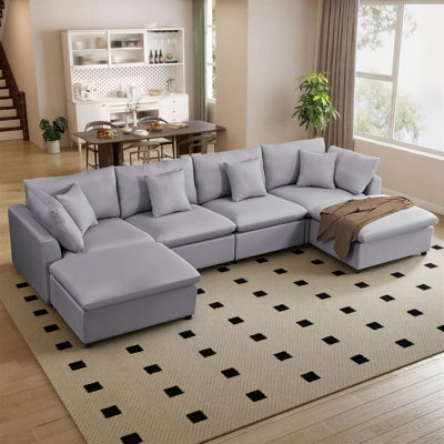 Canapé modulaire à assise profonde de 143 po et canapé modulaire de 143 po avec repose-pieds et coussins amovibles