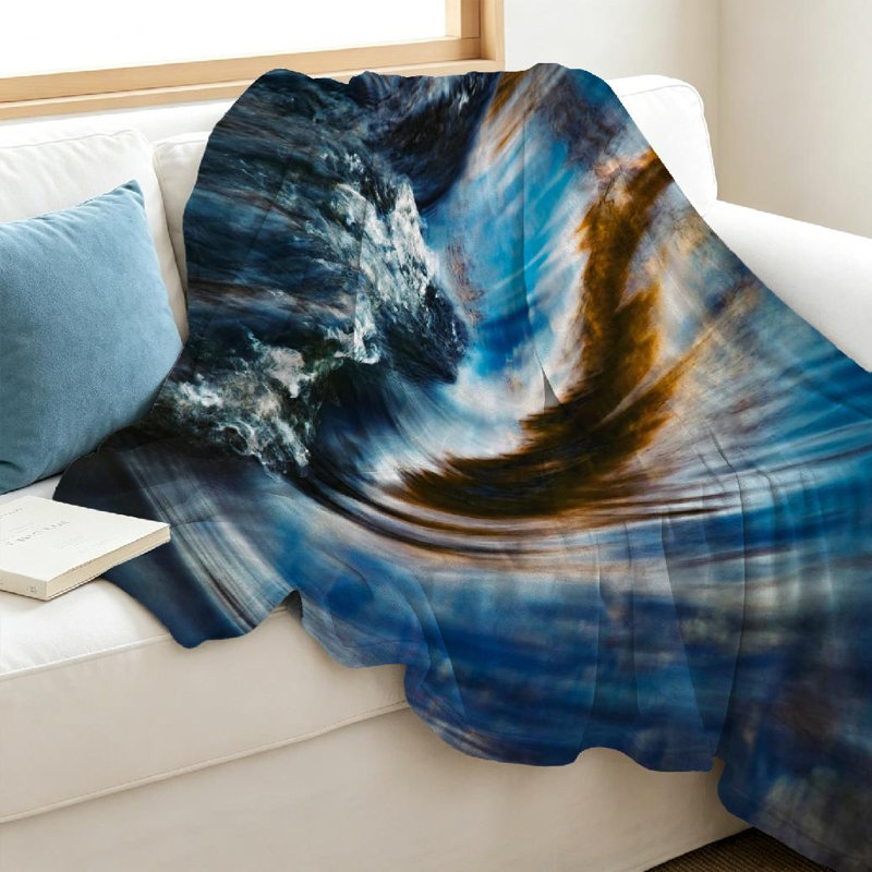 Jeté en flanelle transparente molletonnée ultra douce, imprimé vague abstraite nature, Throw 40" x 50"