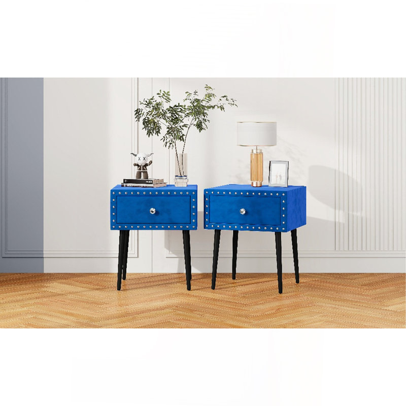 Ensemble de 2 tables de chevet modernes avec tiroir et poignée en cristal