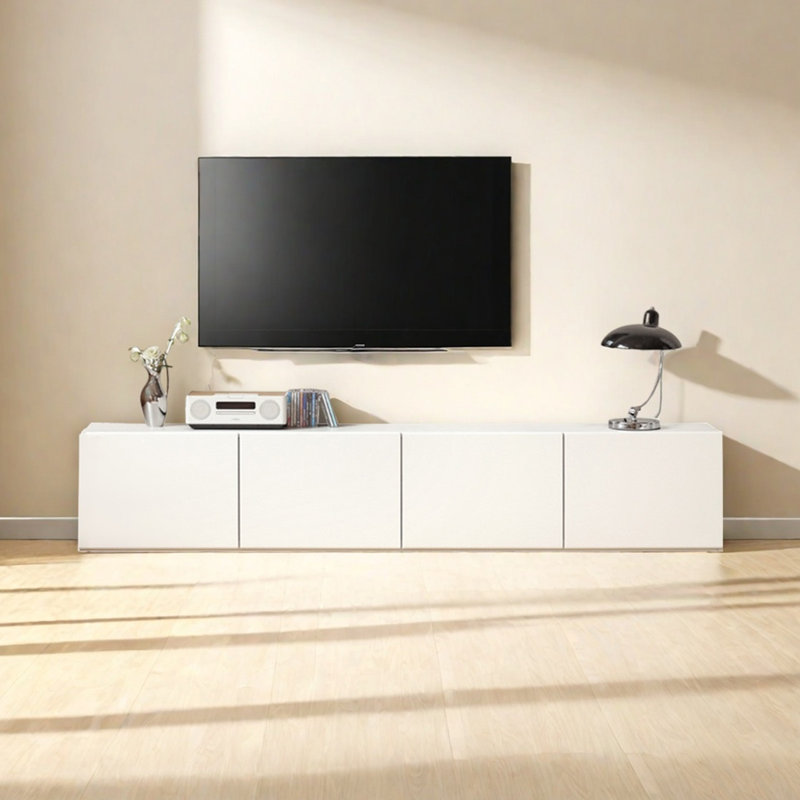 Meuble télé en bois d'hévéa avec trois armoires, H 15,9 po x L 78,74 po x l 15,75 po