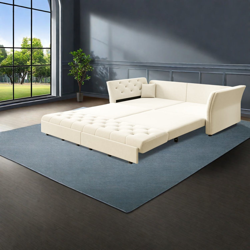Canapés multifonctionnels, lit escamotable en velours de 74,4 pouces, maison moderne, Beige