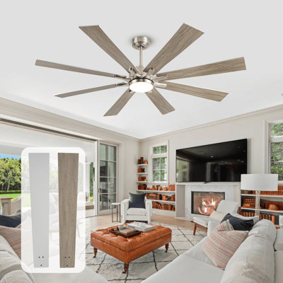 Large Ceiling Fan with Light, 62/72 Inch Modern Industrial Ceiling Fan with Light and Remote, 8 Dual Finish Blade High CFM Quiet Ceiling Fan, Reversible DC Motor, 6 Speed, 5 Color Temperature Dimmable LED, Outdoor Ceiling Fan for Patio Porch Gazebo