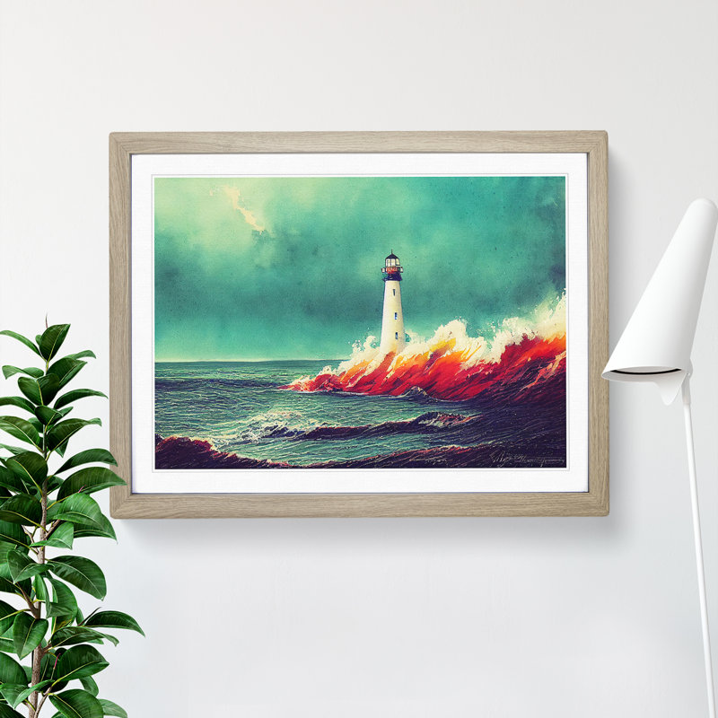 Lighthouse In Watercolour Vol.1 - Single Picture Frame Print, 34cm H x 46cm W, Grey