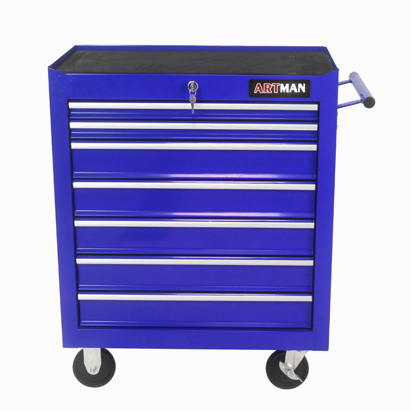 Chariot à outils 7 roulettes 7 tiroirs, Bleu