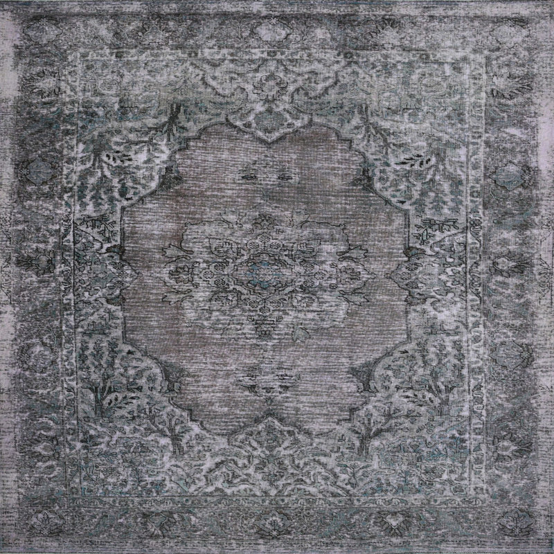 Tapis gris/zone noire contemporaine, Carré 5 pi